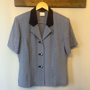 Vintage Women's Blue and Navy Button Down short sleeved Shirt size 8
